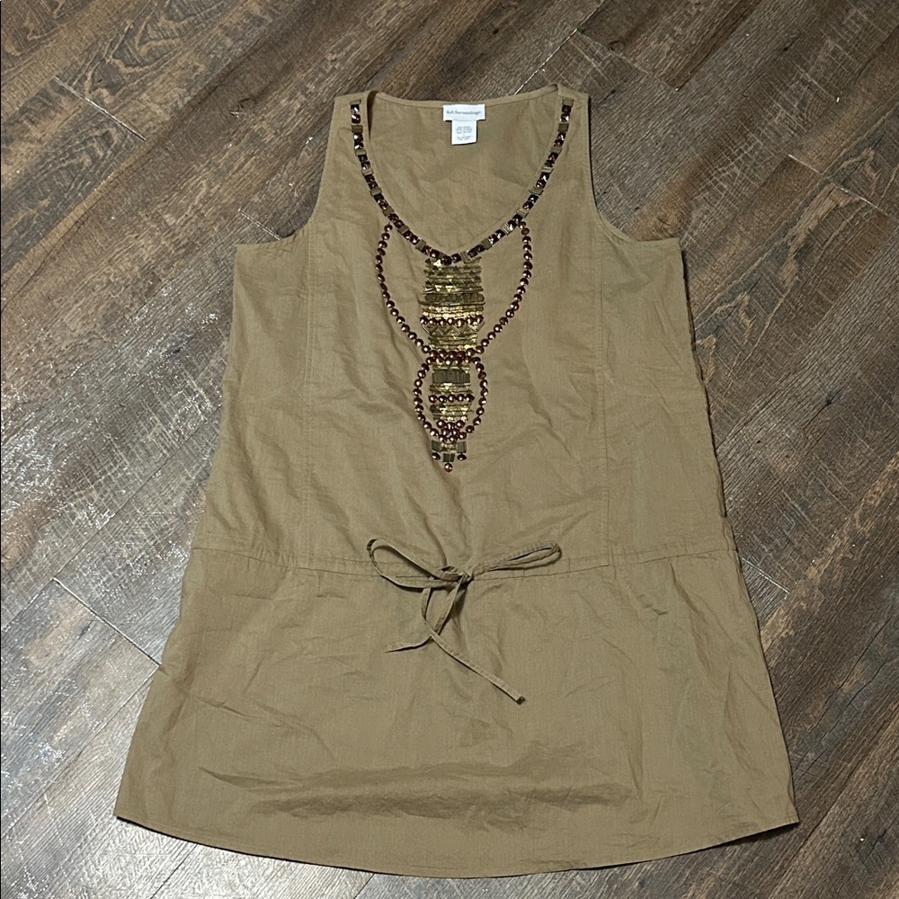 Soft Surroundings Women’s Dress beaded embellishments drawstring waist Large Tan